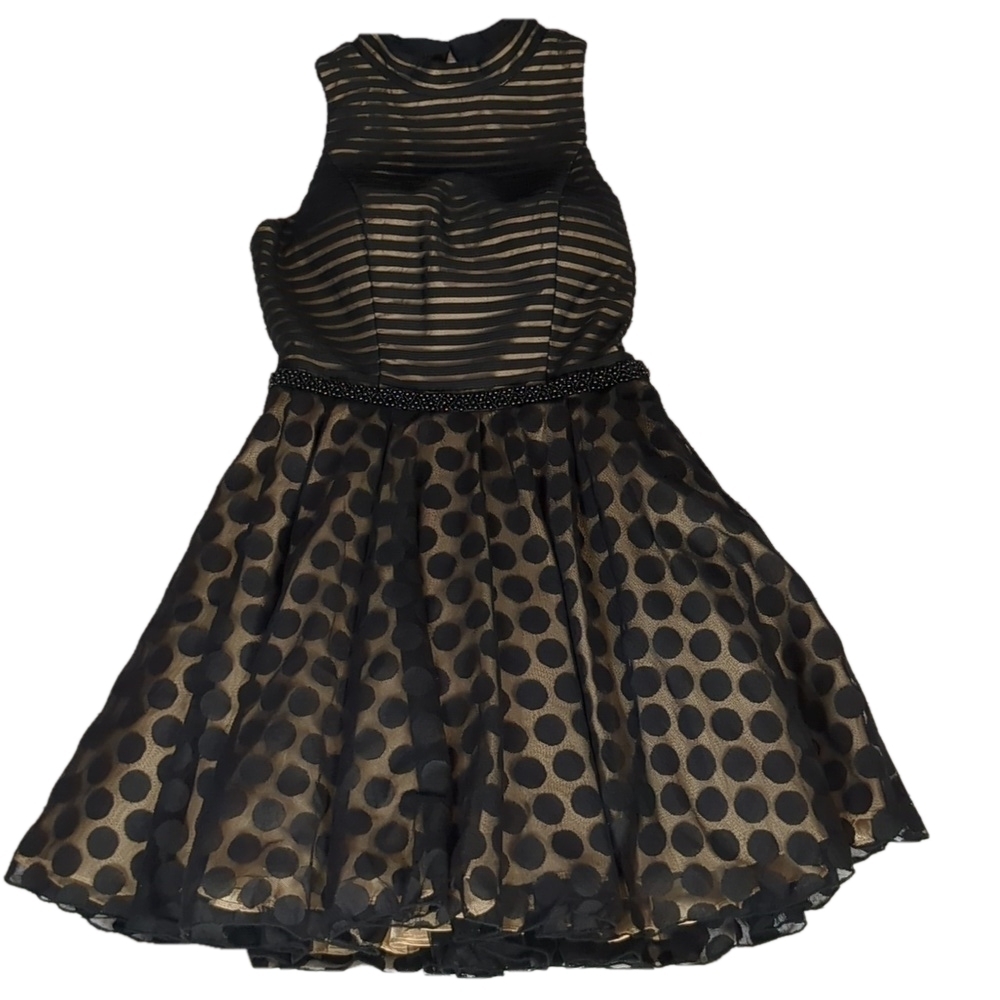 LA femme black lace polka dot cocktail dress size 6